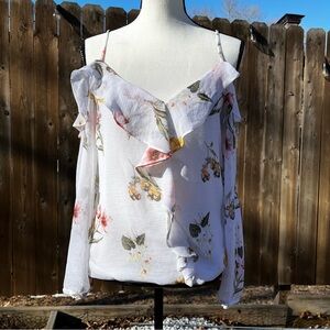 Soho Floral Ruffle Blouse - White and Pink